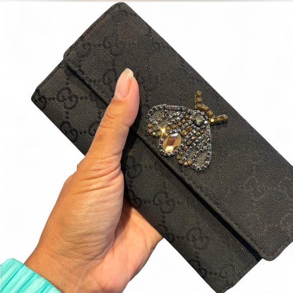 Handbags - Black Designer Wallet with Embellished Detail